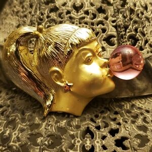 RARE AJC Girl with Bublegum Pin Brooch! So Cute!